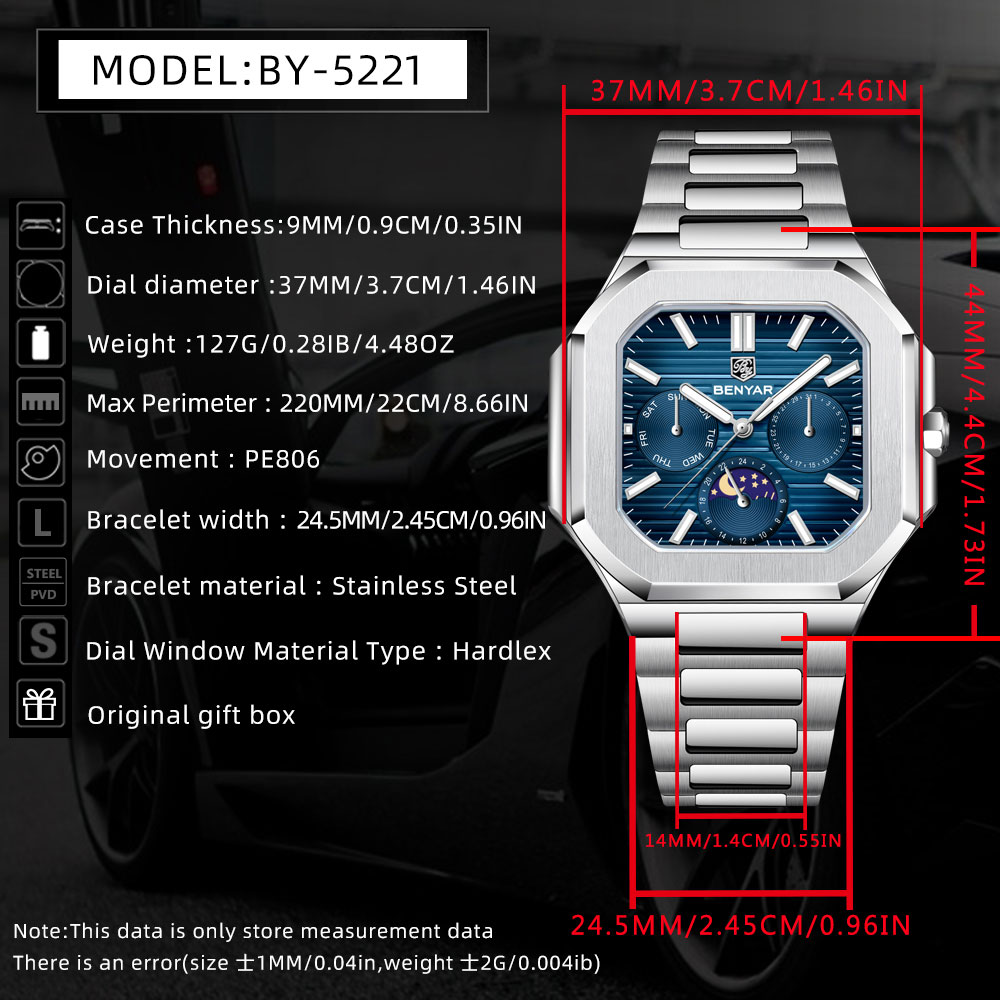 BENYAR New 37mm Mens Watch Top - Luxury Quartz Watch Brands 评论和价格