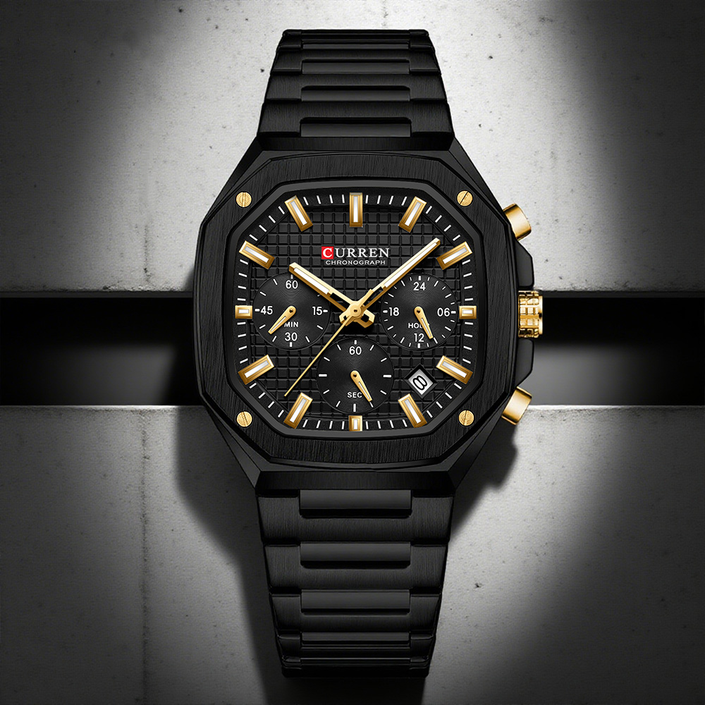 CURREN Luxury Square Chrono Wa - Luxury Watch Gold 评论和价格