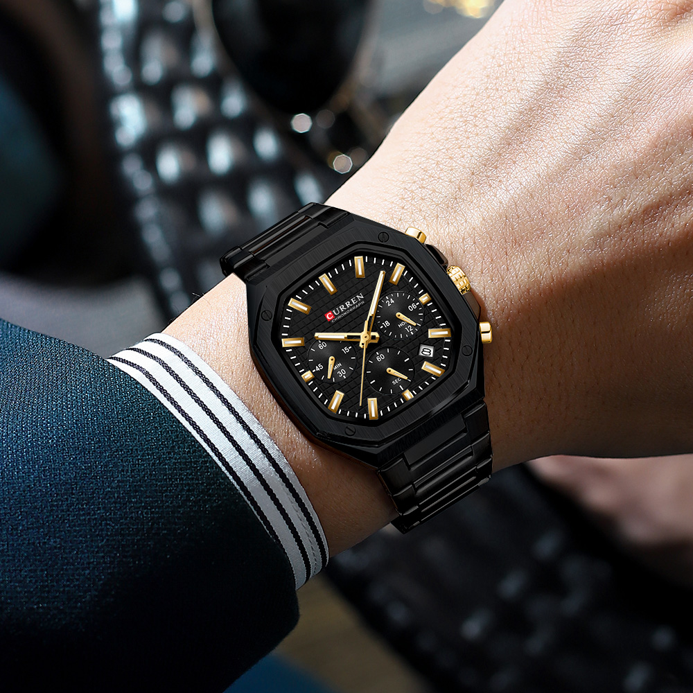 CURREN Luxury Square Chrono Wa - Luxury Watch Gold 评论和价格
