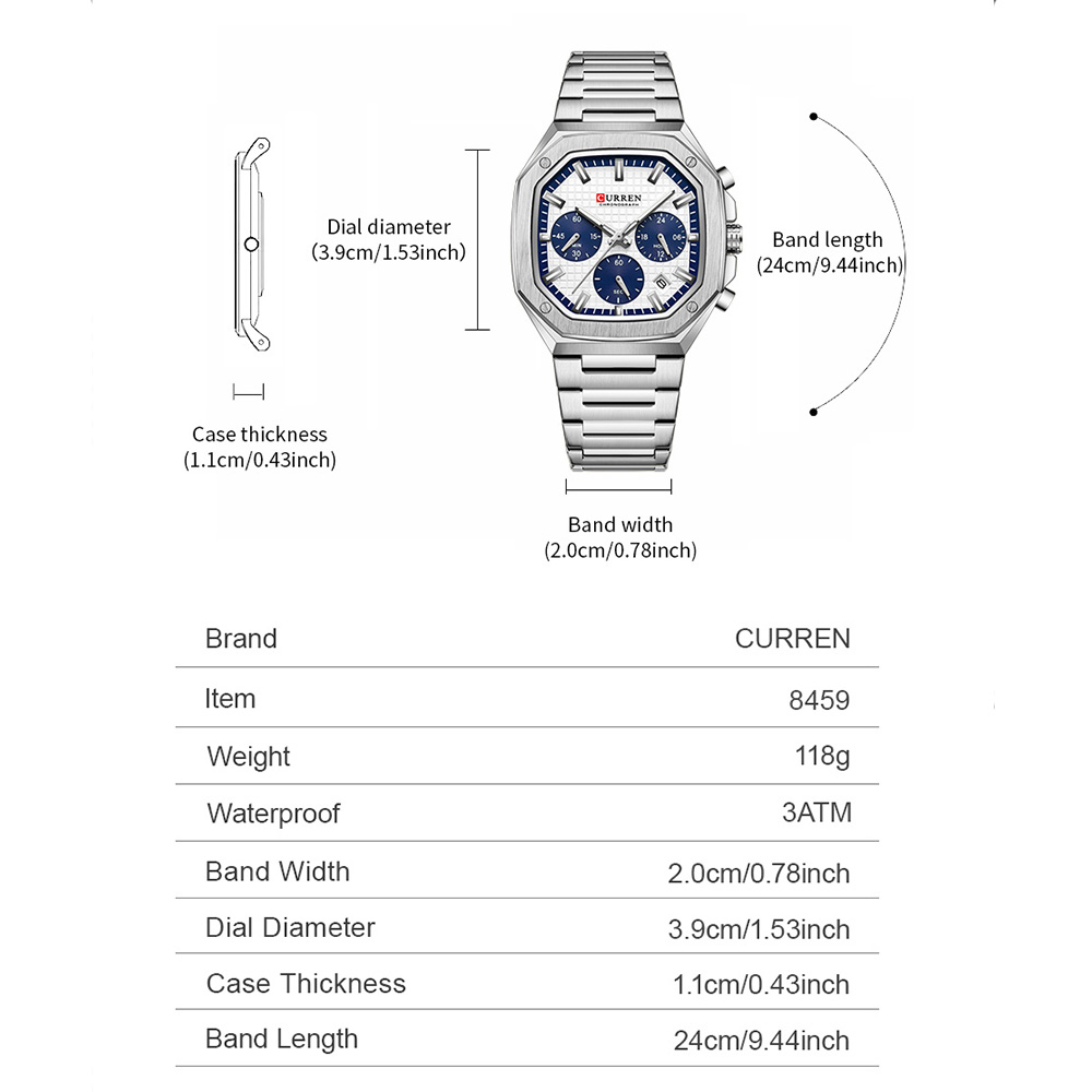 CURREN Luxury Square Chrono Wa - Luxury Watch Gold 评论和价格